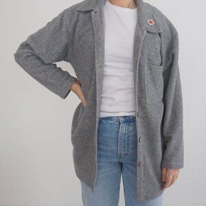 Vintage Truly Casual Gray Button Up Fleece Outdoor Thick Long Sleeve Shirt M